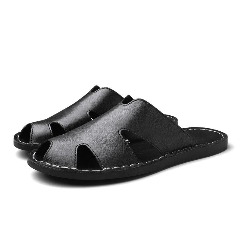2026 Men's Casual Soft Sole Non-slip Leather Beach Slippers
