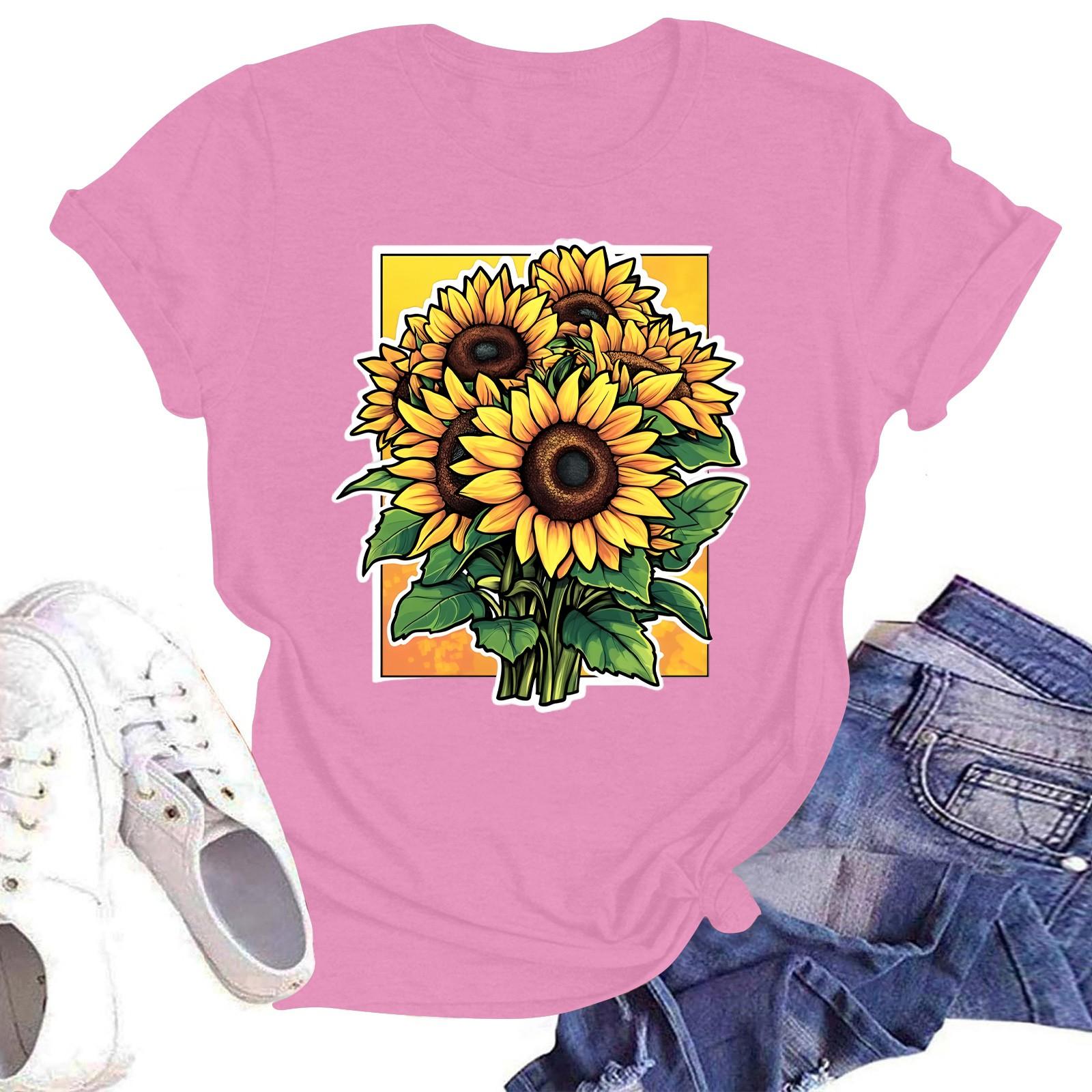 

Женская повседневная свободная футболка с принтом, круглый вырез, пуловер, короткий рукав, топ XL розовый