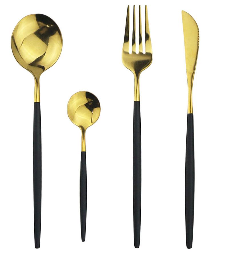 24pcs Gold Dinnerware Set Knife Fork Spoon Dinner Set Stainless Steel Tableware Set Gift Box Dishwasher Safe Cutlery Flatware
