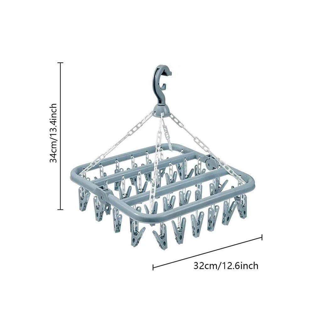 1PC Clothes Drying Hanger with 32 Clips Socks Underwear Drying Folding Laundry Hanging Rack