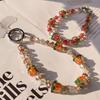 Sparkly Persimmon Beaded Phone Wrist Strap, Crystal Fruit Phone Lanyard with Clip