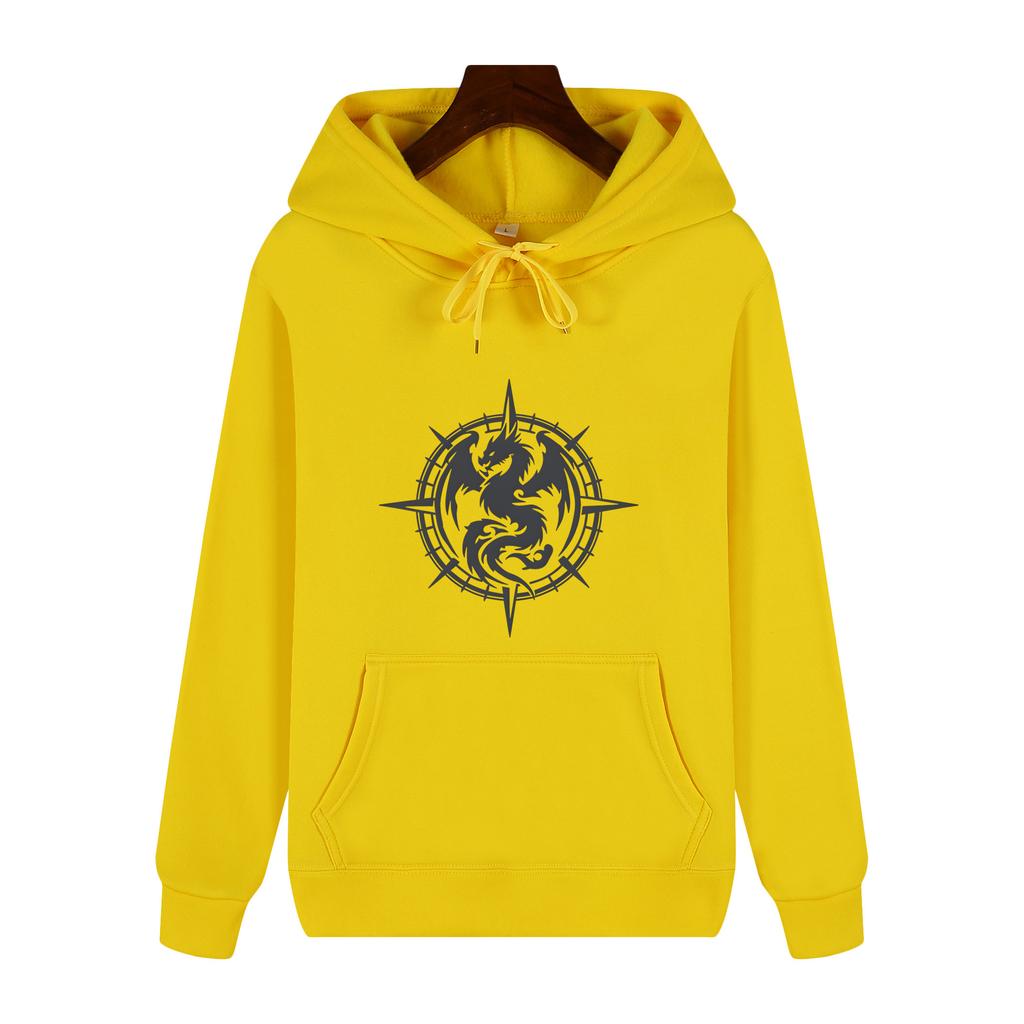 Vintage Evil Dragon Compass Totem Print Hoodie Dark Style Casual Loose Hooded Jacket for Men and Women, Spring and Autumn Version