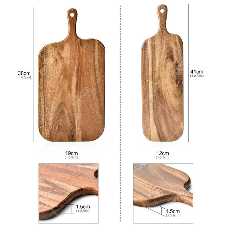 WXCOO1pc Long Handle Food Boards Kitchen Solid Wood Cutting Board Cake Dessert Tray Acacia Wood Food Boards Kitchen Supplies
