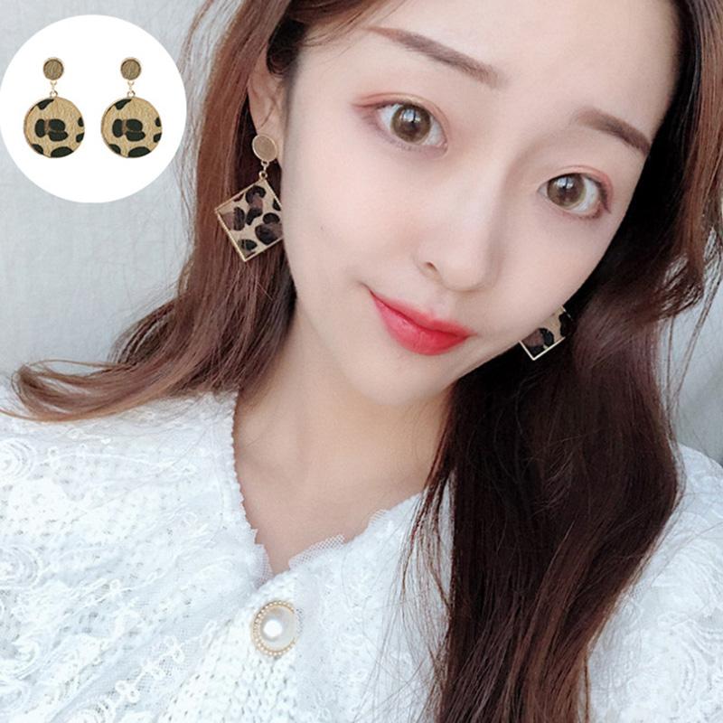 Women Sexy Leopard Print Geometric Square / Round Pendant Earrings