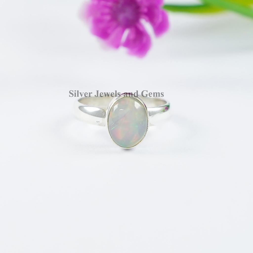 Natural Ethiopian Opal Ring, 925 Sterling Silver October Birthstone Ring, Handmade Ring, Oval Opal Ring, Gift for Mother, Gemstone Ring
