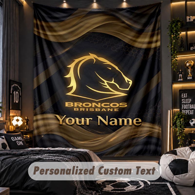 TapestryBrisbane Broncos Custom Name Text Personalized Wall Hanging Tapestry Home Wall Decor