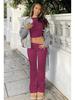 Women's Casual Workout Two-piece Set - Round Neck T-shirt & Low-waisted Flared Pants