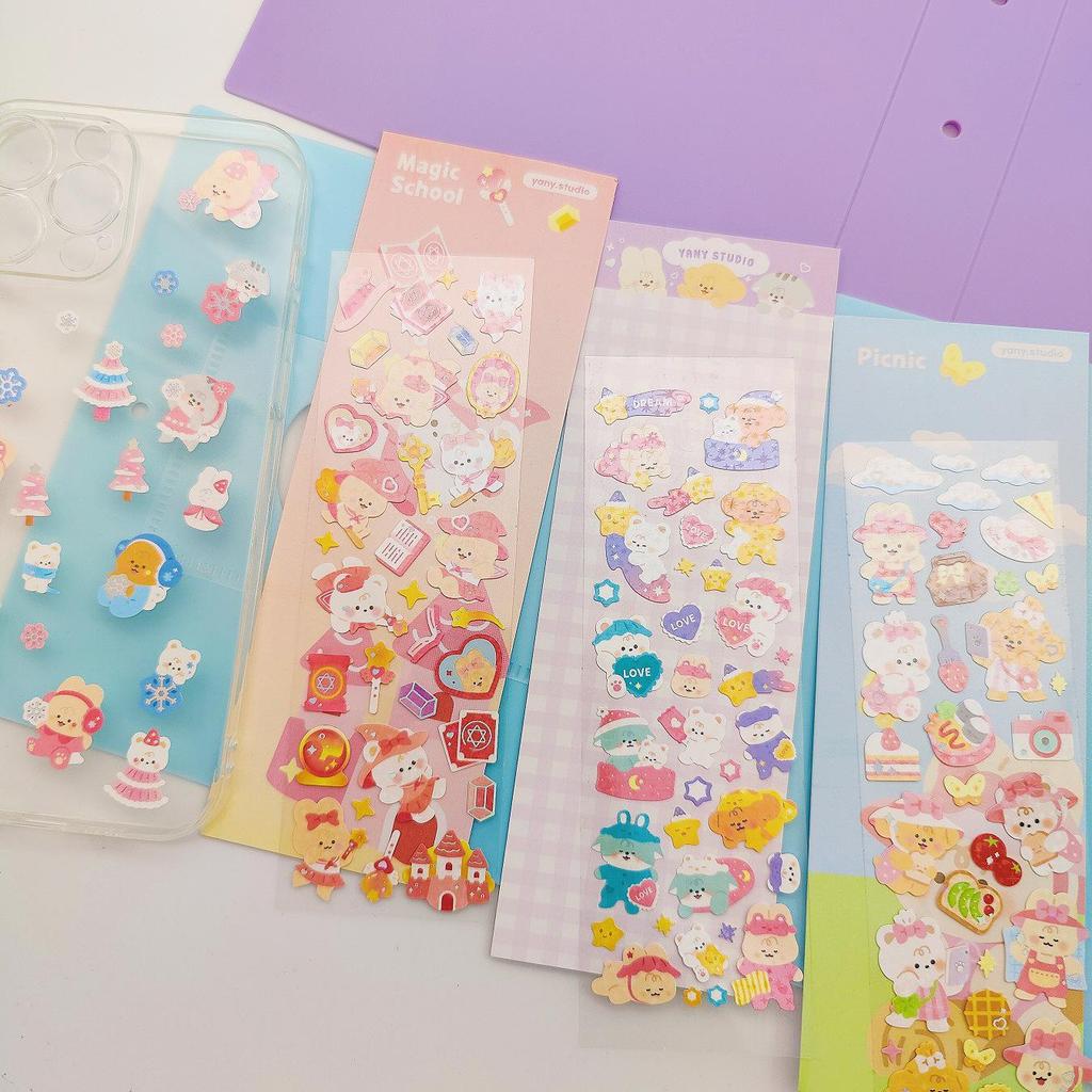 Korean Cartoon Teddy Guka Stargazing Stickers - Laser Shiny DIY Photo & Phone Decor
