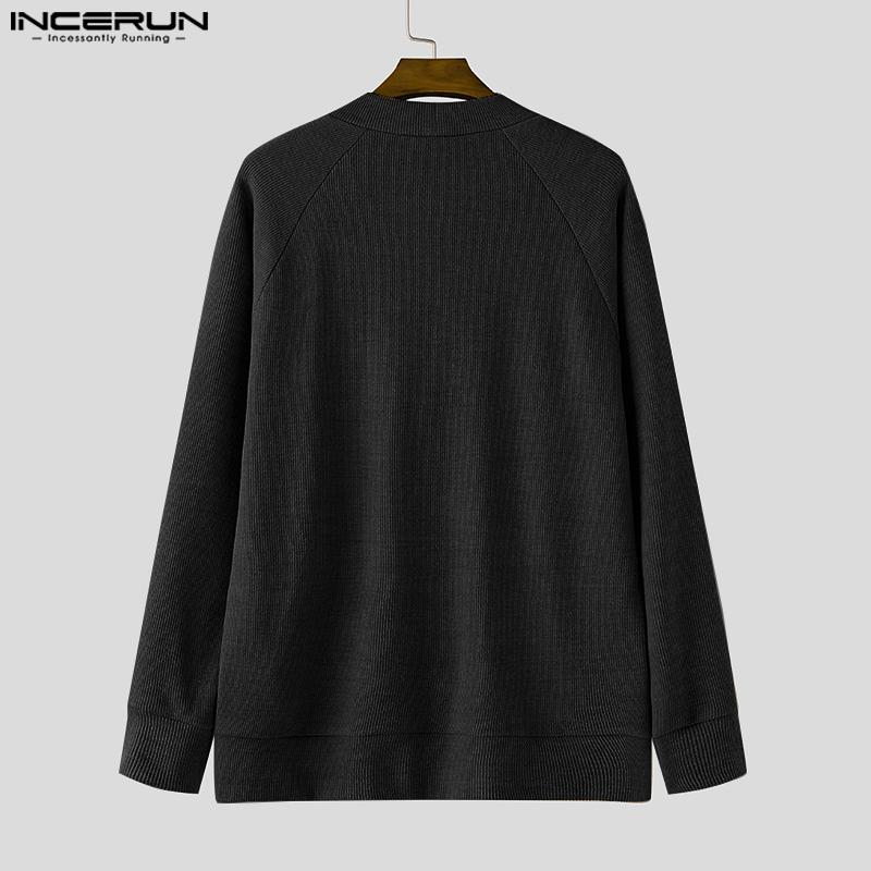 INCERUN Oversized Men V Neck Long Sleeve Buttons Loose Ribbed Knit Cardigan Tops