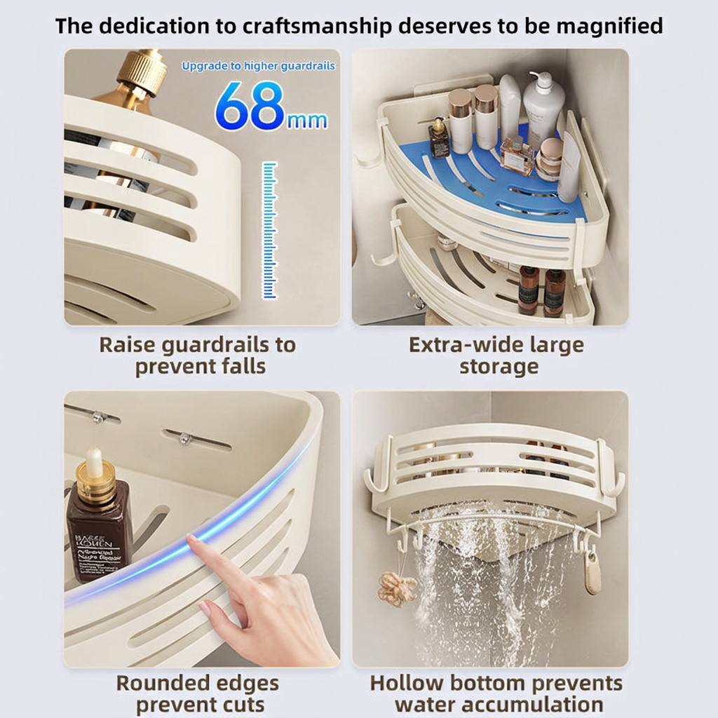 Matter White Bathroom Corner Shelf, No-Drill Wall-Mounted Storage Rack for Toilet and Washbasin