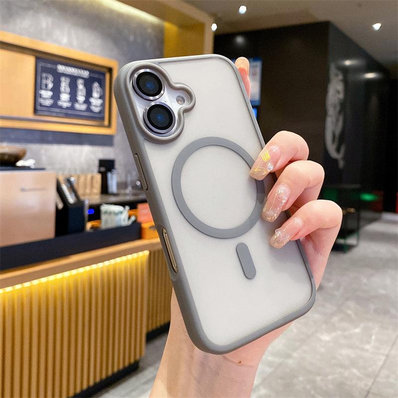 Matný magnetický průsvitný kryt pro Magsafe pro iPhone 16 15 14 13 12 11 Pro Max Plus Pevný nárazuvzdorný kryt pro bezdrátové nabíjení