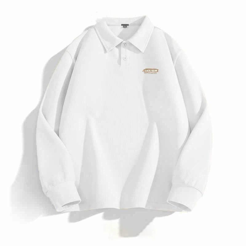 Long-sleeved Polo Shirt for Men In Autumn and Winter Plus Velvet Thickened Waffle T-shirt Trendy Brand Casual Lapel Sweatshirt