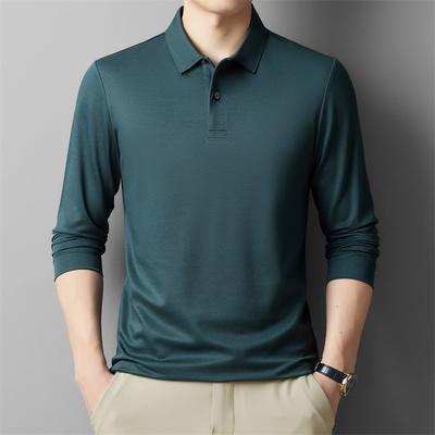 Jesienna męska koszulka z długim rękawem Nowa dla młodych i w średnim wieku Casual Jednolity kolor Kołnierzyk polo Koszulka Oddychająca Męska odzież Moda Koszulka bazowa