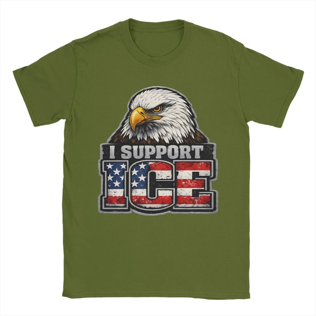 Unisex TShirts I Support ICE Patriotic American Flag Bald Eagle Novelty Pure Cotton Tees Short Sleeve  T Shirt O Neck Clothes Gift