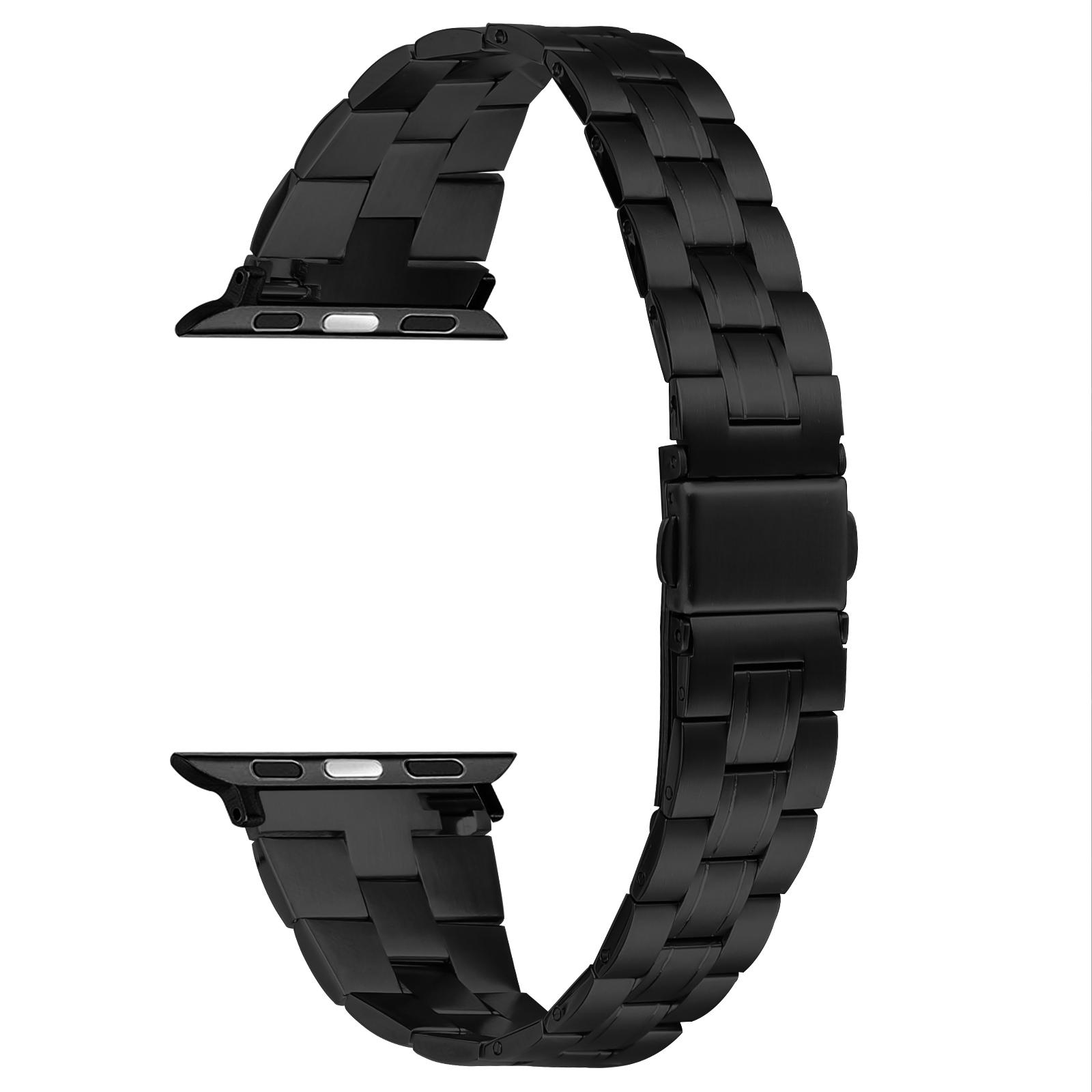 

For Apple Watch Series 10 42mm/9 8 7 41mm/SE (2023) SE (2022) SE 6 5 4 40mm/3 2 1 38mm Stainless Steel Strap Three-Bead Black