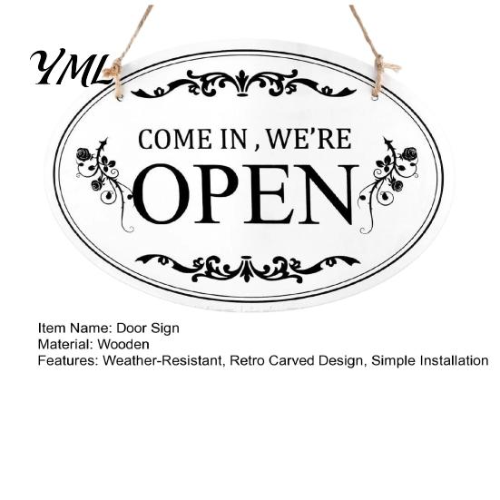 Outdoor Business Hours Sign Wooden Open Closed Sign, Double-Sided Hanging Door with Vintage Plaque Frame, Waterproof Storefront Indicator, Retro Shop