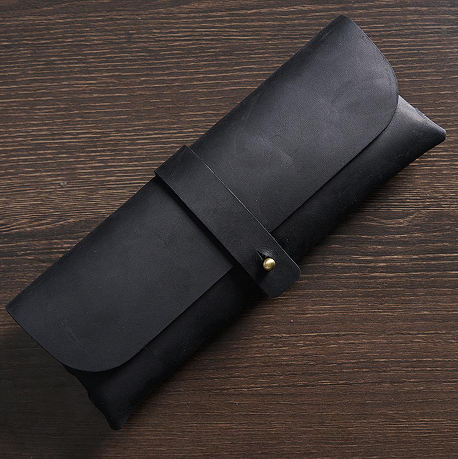 Vintage Cowhide Leather Pencil Case Simple School Students Stationary Case Large Capacity Men's Gift Pens Bag Great As a Gift