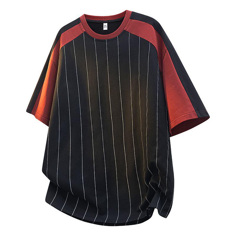 Men's Summer Striped Round Neck T-Shirt - Breathable, Short-Sleeve, Trendy & Versatile.