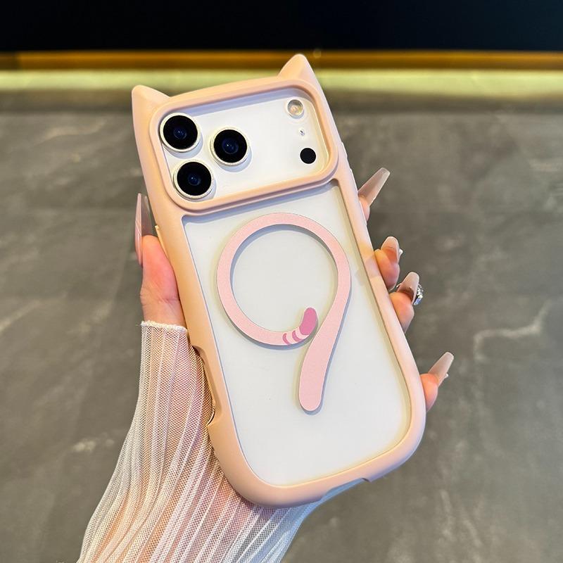 Ins Cute Cat Ear Tail for Magsafe Case For iPhone 17 16 13 12 Pro Max 14 15 Plus 11 17 Air Hard Transparent PC TPU Armor Cover