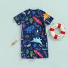 Toddler Boys One-Piece Swimsuit, Summer Short Sleeve Cartoon Animal Sun Protection Bathing Suit