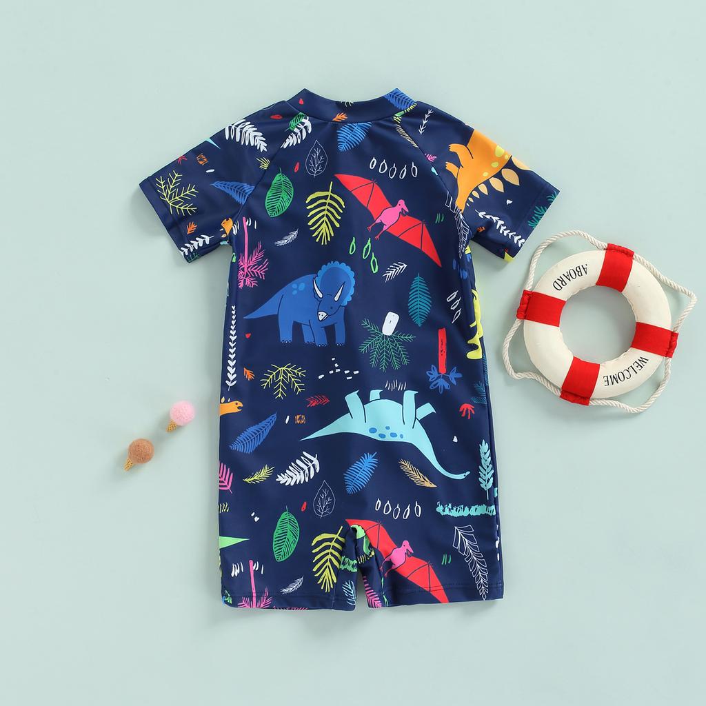 Toddler Boys One-Piece Swimsuit, Summer Short Sleeve Cartoon Animal Sun Protection Bathing Suit