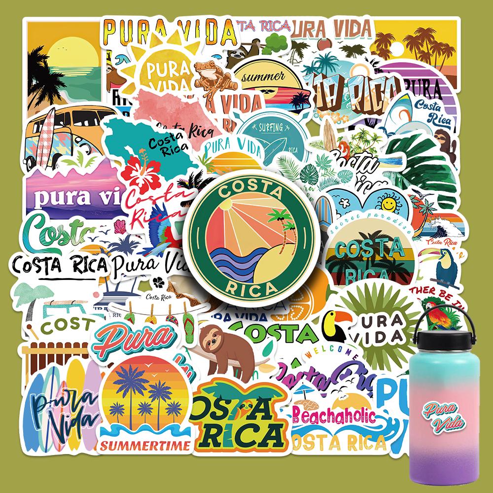 50 Pièces Costa Rica Voyage Paysage Urbain Pura Vida Autocollants Décalcomanies Pour Bouteille d'eau Ordinateur Portable Planche à roulettes Scrapbooking Bagages Jouet pour Enfants