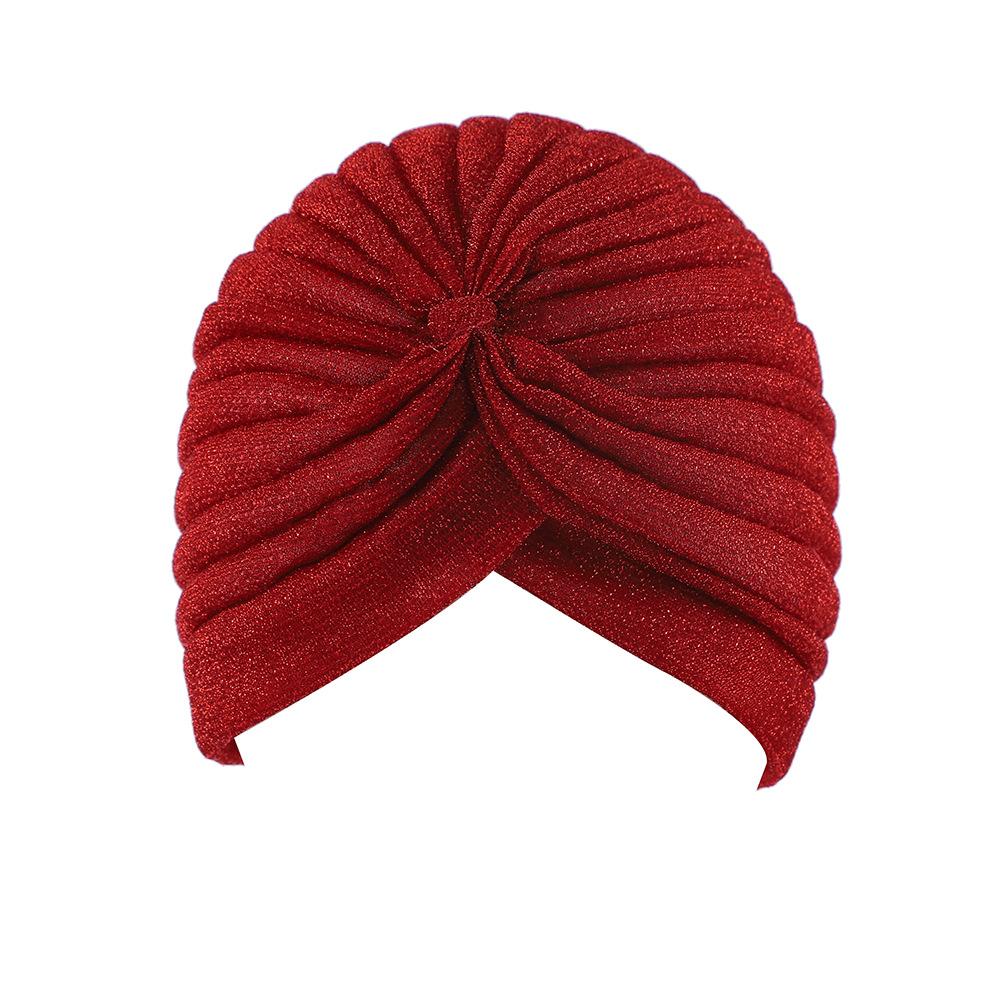 Wholesale Gold Shiny Indian Hat Vintage Wide-brimmed Headscarf Hat for Women Simple Elastic Turban Hat