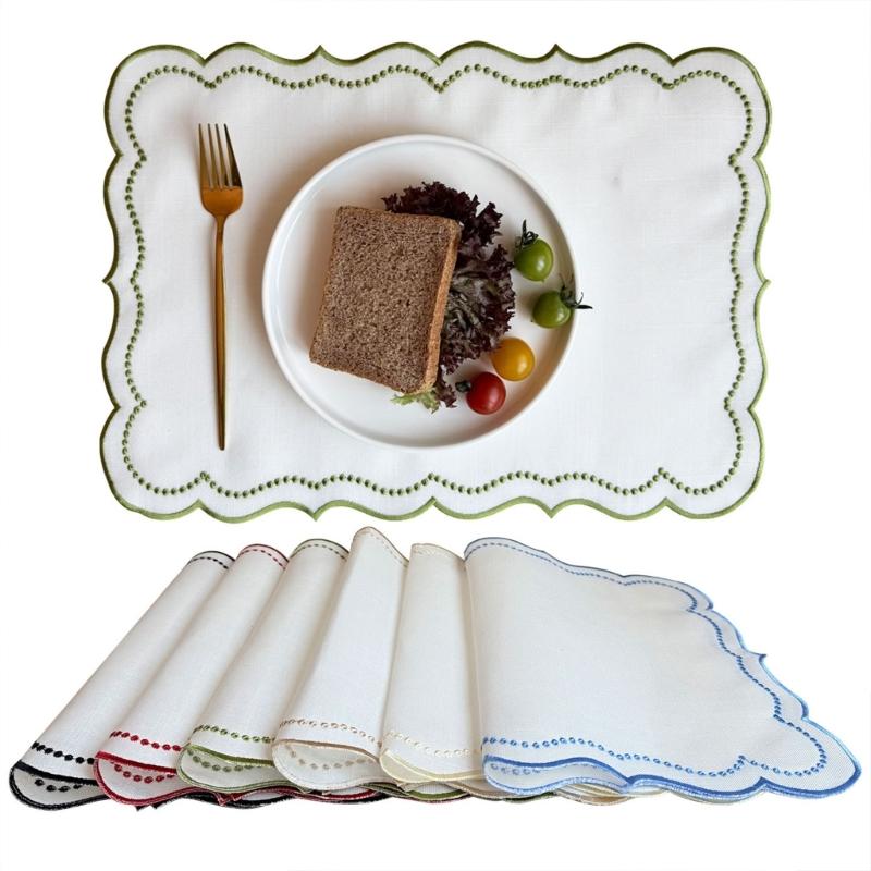 Modern Rectangular Embroidered Polyester Placemat Embroidery Machine Washable Table Mat For Family Gatherings