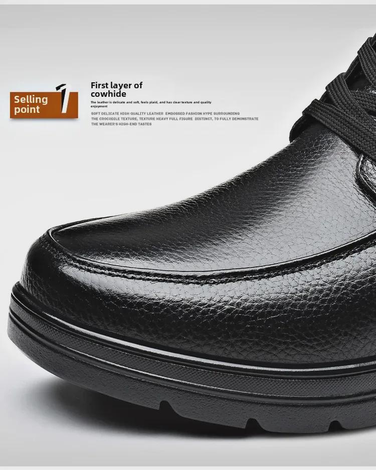 Pantofi de iarnă pentru bărbați, impermeabili, din piele, anti-alunecare, pentru vârstnici - Călduși, căptușiți cu catifea, îngroșați pentru vârste mijlocii și vârstnici.