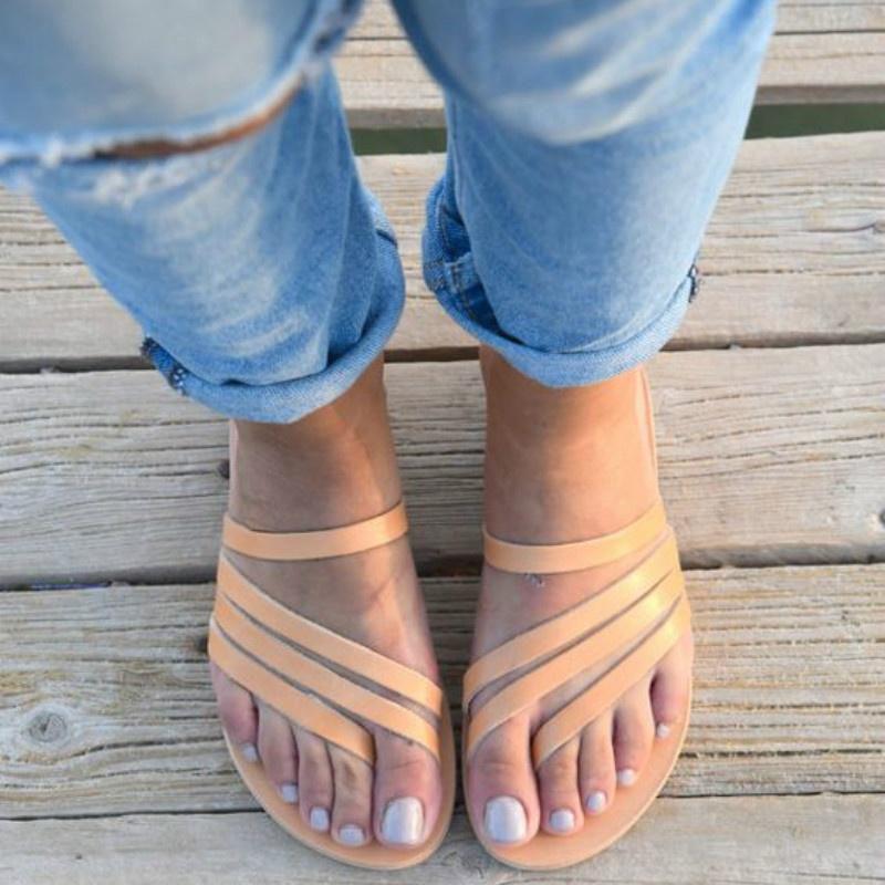 Fashion Women Slide Flat Slippers Flip Flops Casual Greek Leather Sandals Summer Premium Quality