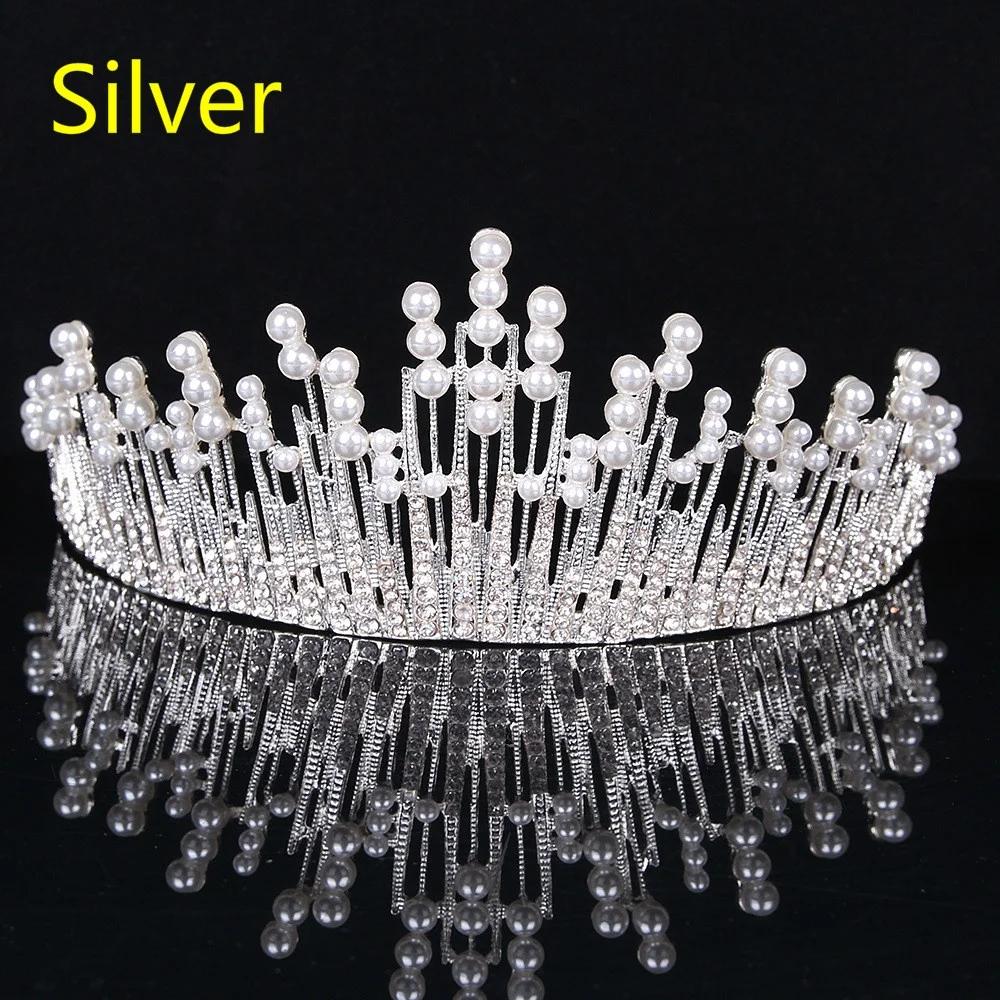 European Bride Alloy Diamond Pearl Crown Tiara Crown Phoenix Hair Accessories Rhinestone Highlight