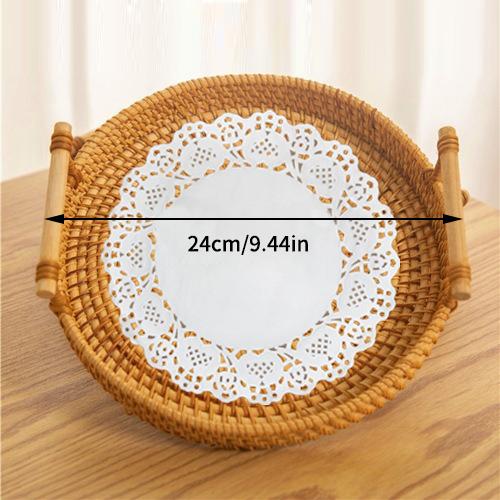 1Pc Woven Rattan Storage Basket With Strap Handle Round Tray For Bread Snacks Fruits Picnic - Home Organization Basket