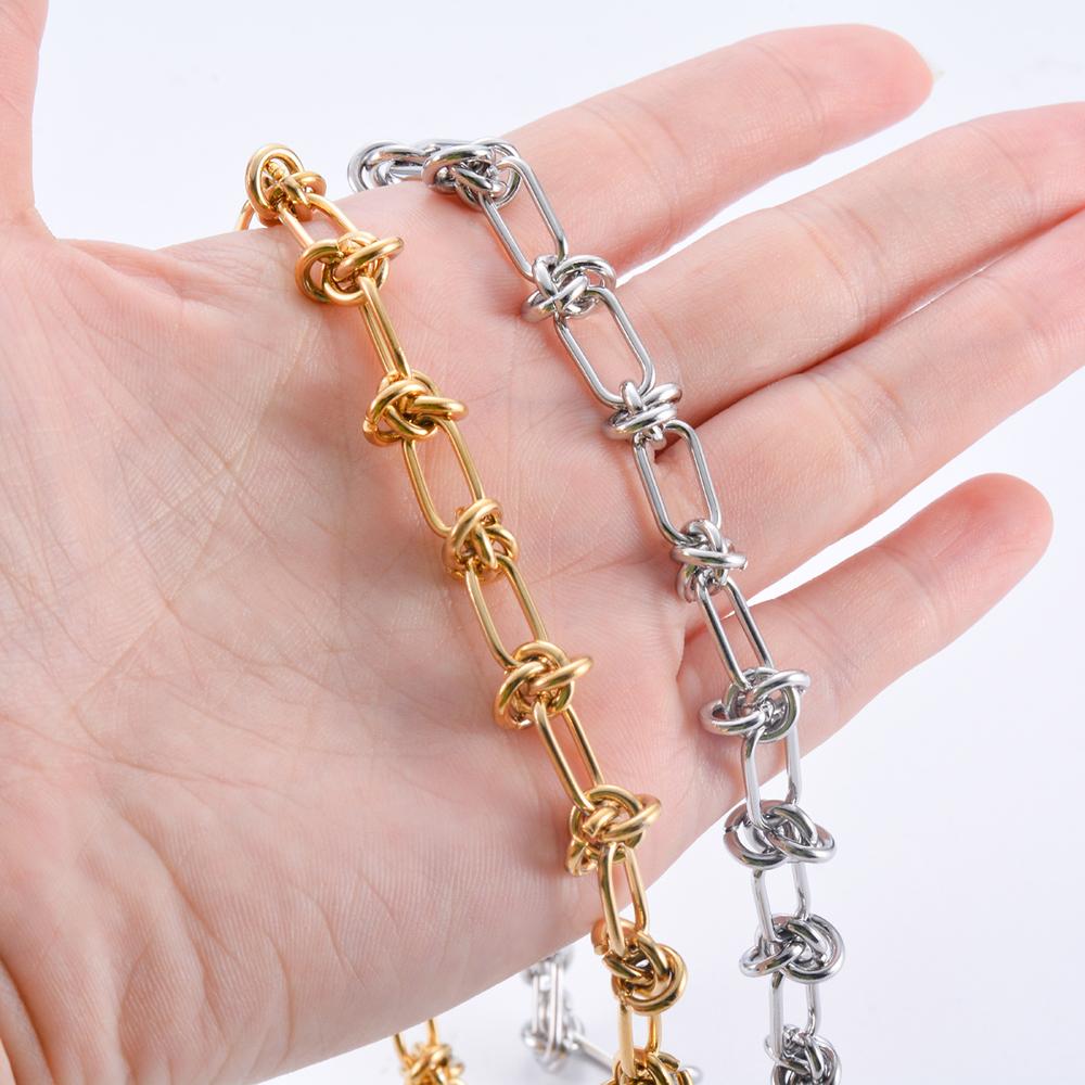 1Pc Stainless Steel Tie Knot Wire Chain Necklaces For Women Men Hip Hop Exaggerated Choker Necklace Chain Fashion Jewelry