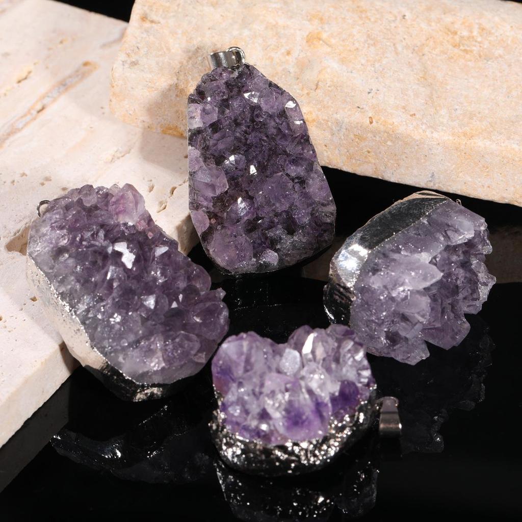 Amethyst Crystal Irregular Shape Pendant Charm Jewelry Accessories