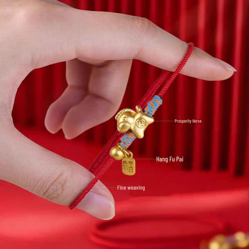Golden Horse Zodiac Red String Bracelet for Men & Women - Hand-woven Fortune Charm