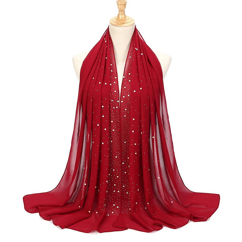 Imitation Pearls Rhinestones Scarves Shawls Women Long Scarf Neckerchief Tudung Bawal Veil Turban Bandana Muslim Hijab Headscarf