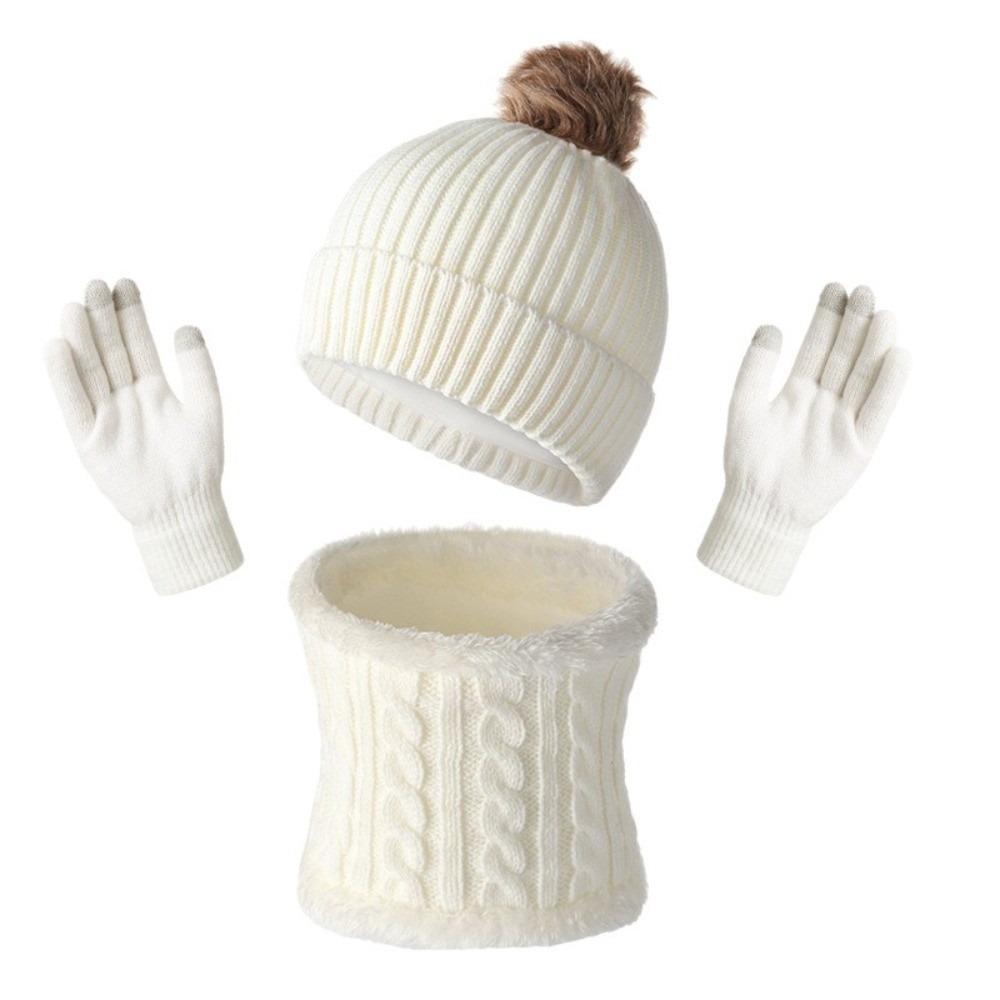 Beanie Hat Pompom Beanies Hat Thickened Winter Knitted Gloves Set Hat Scarf Gloves Set  Winter