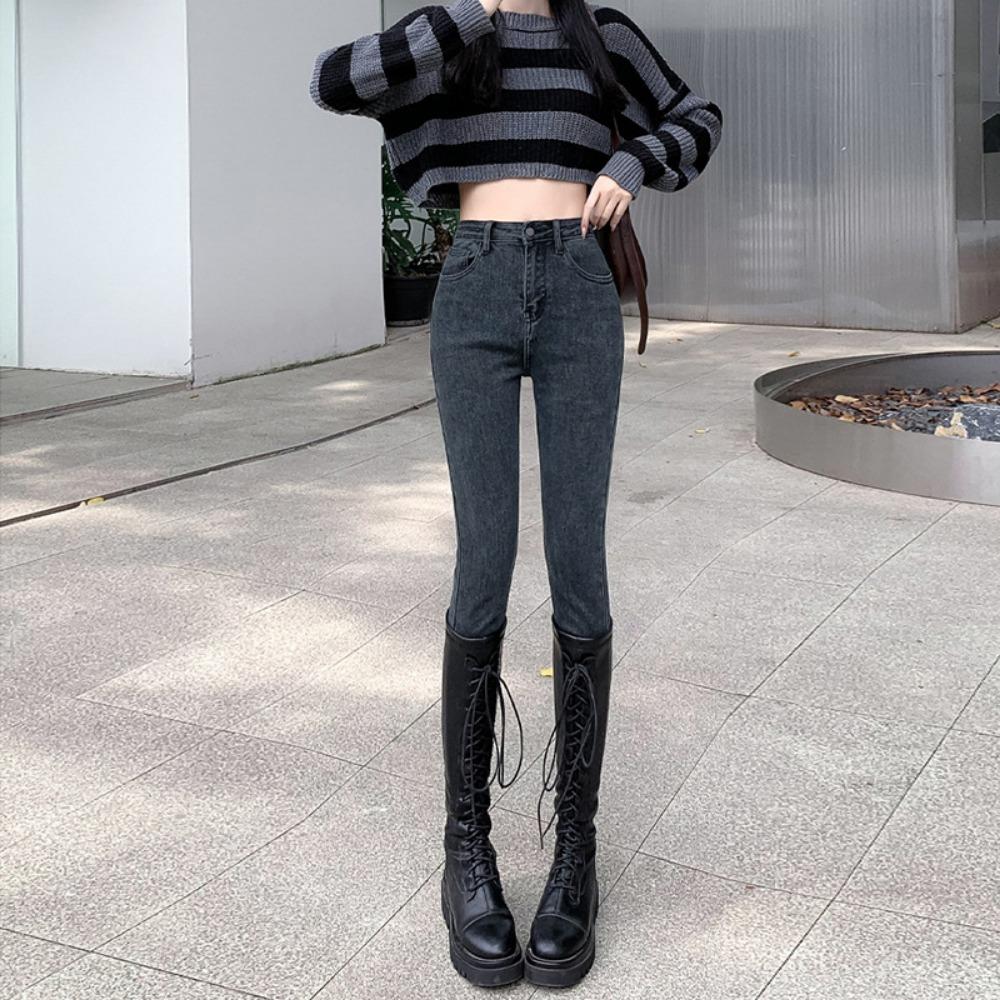 Autumn and winter new jeans women's pencil pants high waist high and thin versatile ins small feet pencil pants