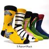 5 Pairs/Pack Men Funny Socks Casual Hip Hop Creative Cartoon Novelty Calcetines Hombre Street