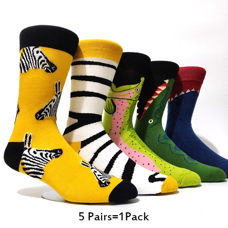 5 Pairs/Pack Men Funny Socks Casual Hip Hop Creative Cartoon Novelty Calcetines Hombre Street