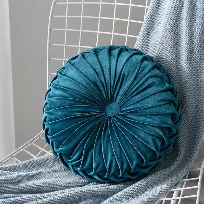 

Throw Pillow Hand Sewn Pleated 3D Dutch Velvet Pumpkin Backrest Waist Lumbar Support Cushion Mat For Sofa Bed Floor Office Chair 35x35CM