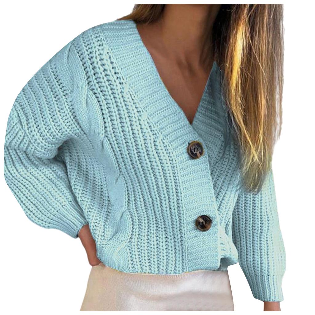 Women's Loose V-neck Large Size Buttons Cardigan Thick Line Sweater Blouse