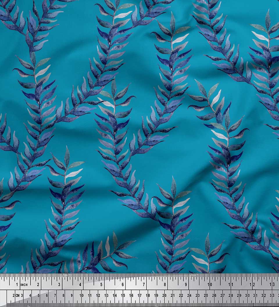 

Чорна поліетиленова крепова тканина Soimoi з принтом лаврового листя, 42 дюйми 42 Inch Wide - Poly Crepe синій