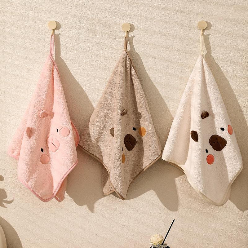 Capybara Coral Velvet Towel, Water-absorbing and Quick-drying Thickened Square Towel, Hanging Handkerchief Without Shedding
