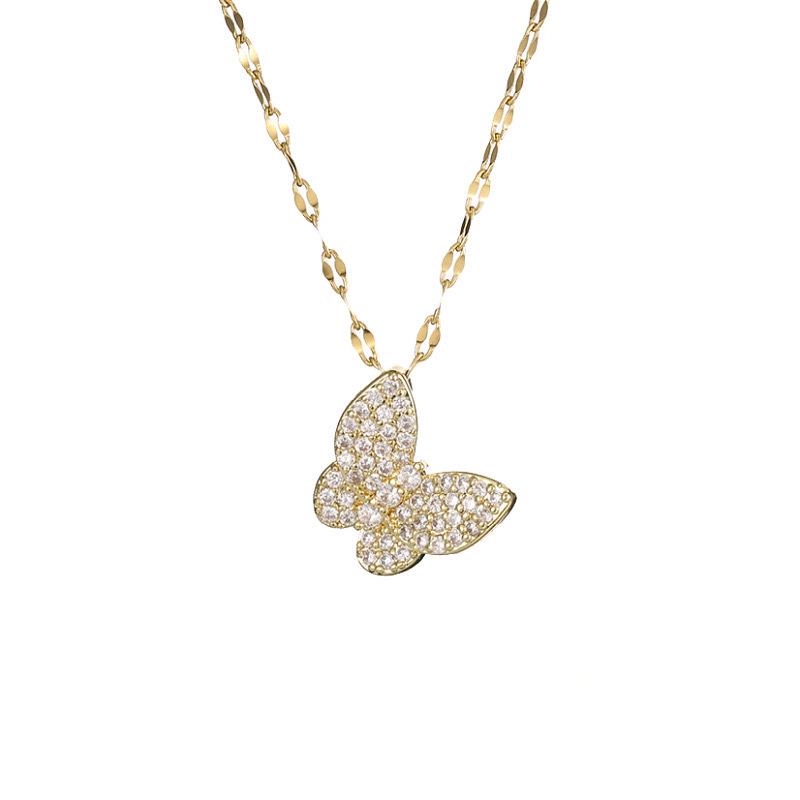 Butterfly Necklace with Color-Retaining Zircon - Fashionable, Versatile Women's Jewelry Accessory.