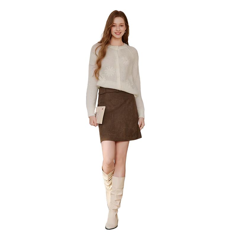 

Xiangying Women s Retro High-Waist Suede Midi Skirt S