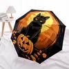 1pc Cat On a Pumpkin Halloween Automatic Opening and Closing Cartoon Practical Umbrella - Small Umbrella Suitable for Various Occasions A019