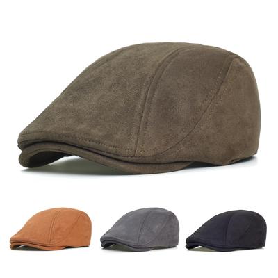Winter Herbst Vintage Schiebermütze Hut Männer Frauen Lässige Baskenmütze Unifarbene Kappe PU Leder Schiebermützen