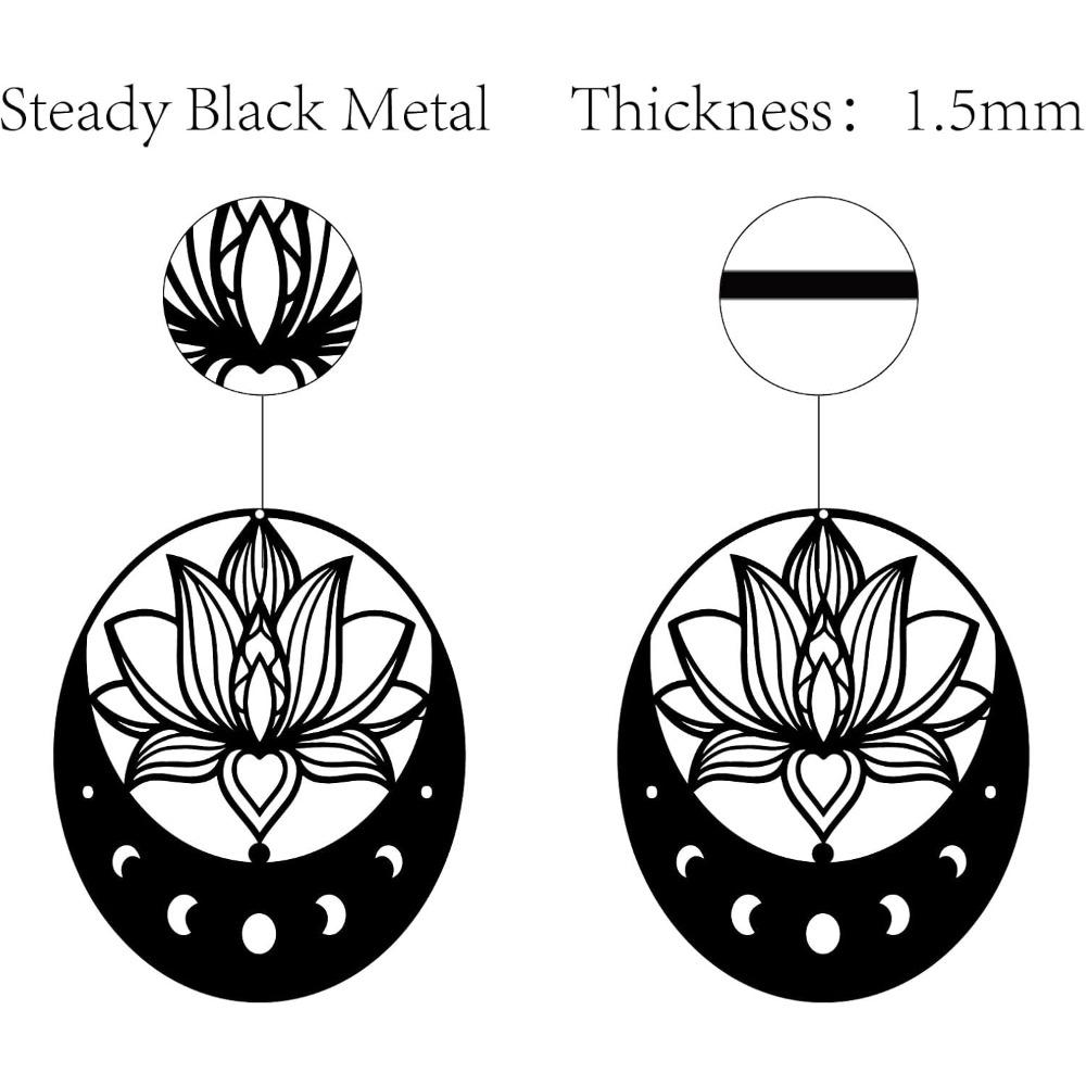 Lotus Metal Wall Art Moon Flower Sculpture Iron Sign Home Decor Black 12x10 Inch