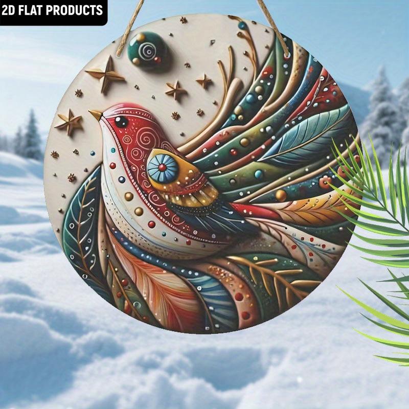 Bohemian buntes Vogel-Holzschild, Charmantes rundes Schild für die Haustür, Wanddekoration - Ideale Boho-Wohnkultur & Künstlerisches Geschenk